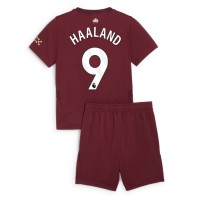 Camisa de Futebol Manchester City Erling Haaland #9 Equipamento Alternativo Infantil 2024-25 Manga Curta (+ Calças curtas)